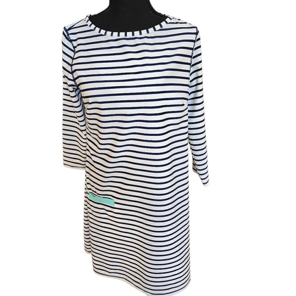 Cabana Life Womens Navy Stripe Cabana Sun Protective Shift Dress Size Medium